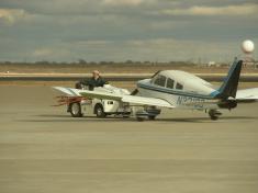 Putting the plane away for the night in Midland.  Ice in the way.