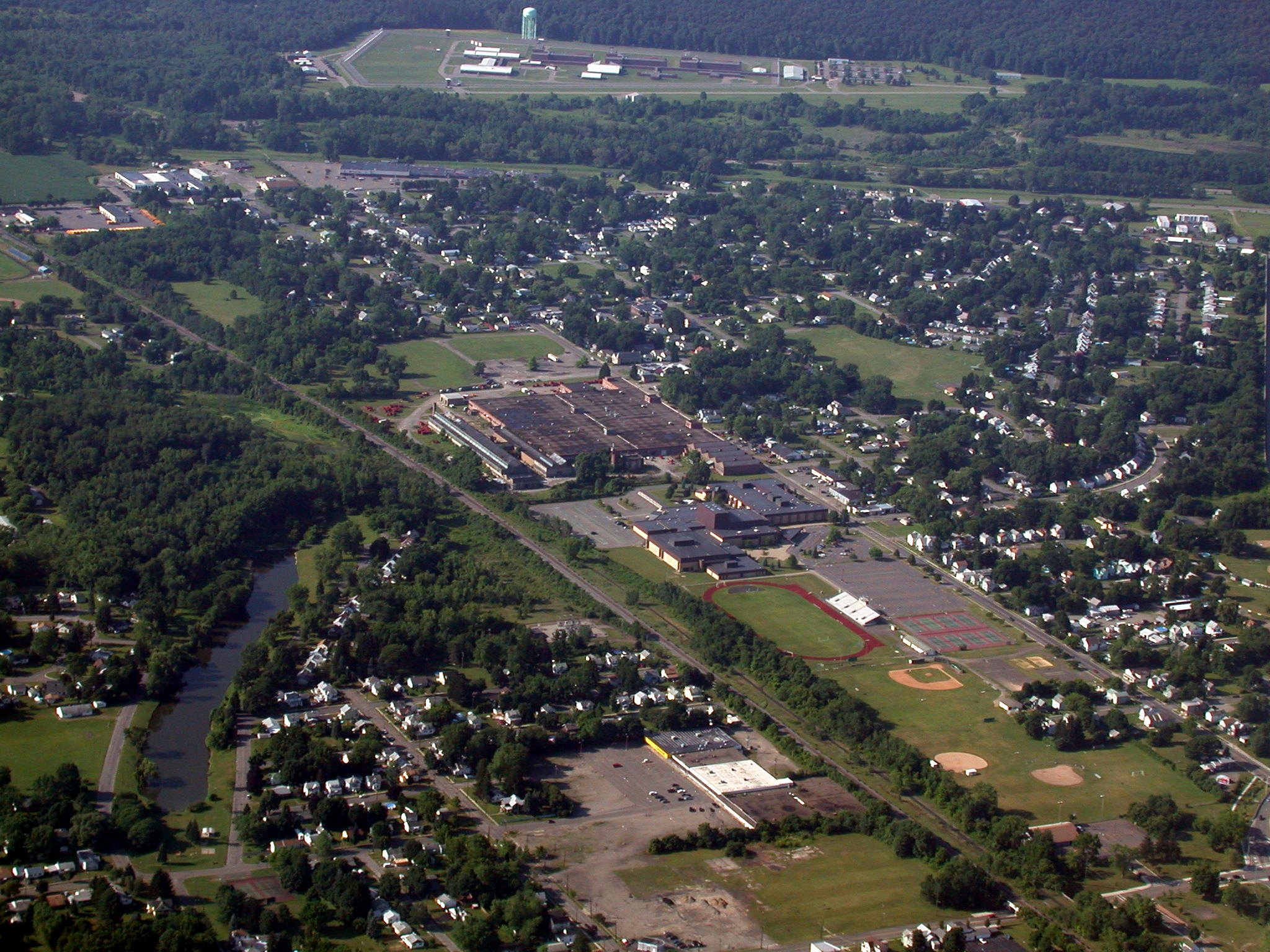 Southside High School (SHS) from the south.  Also Miller's Pond and the Southport Prison