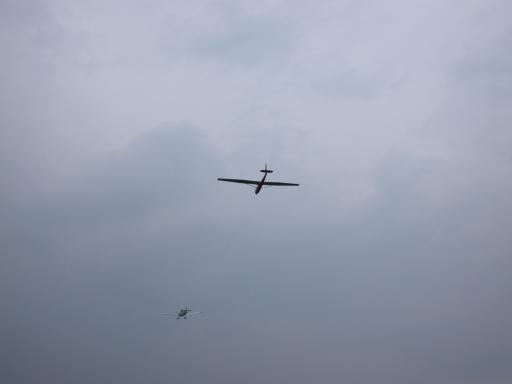 Sailplane and a tow departing Harris Hill Gliderport