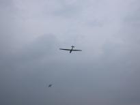 Sailplane and a tow departing Harris Hill Gliderport