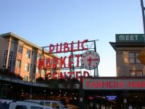 Seattle's Pike Street Market at dusk